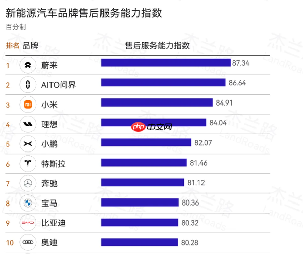 2025H1新能源品牌售后能力排名：蔚来问界小米居前三