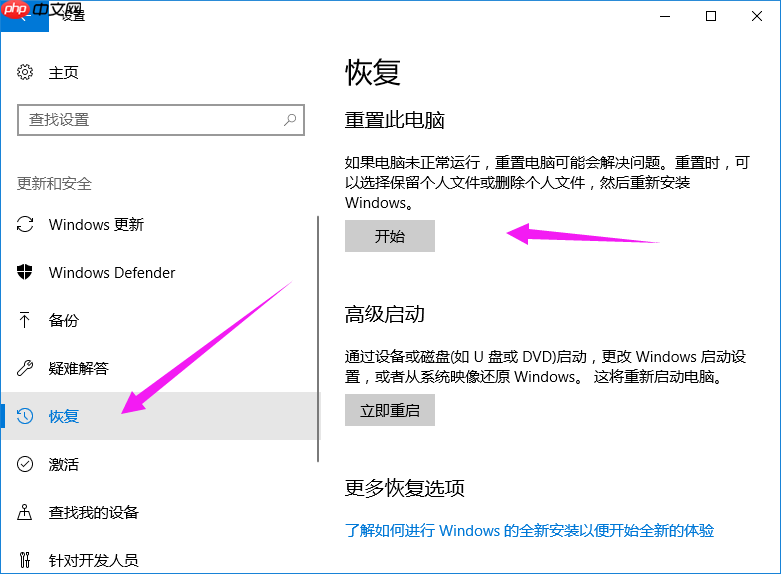 Win10电脑系统恢复出厂设置的方法