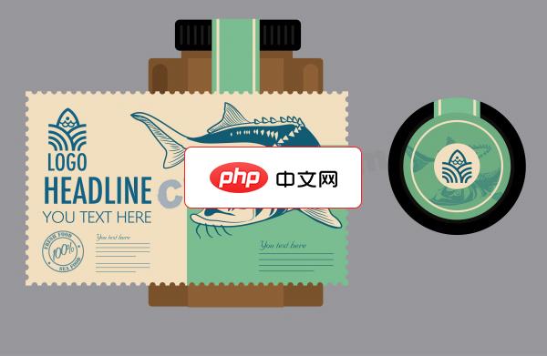 复古鱼罐头标签设计矢量模板