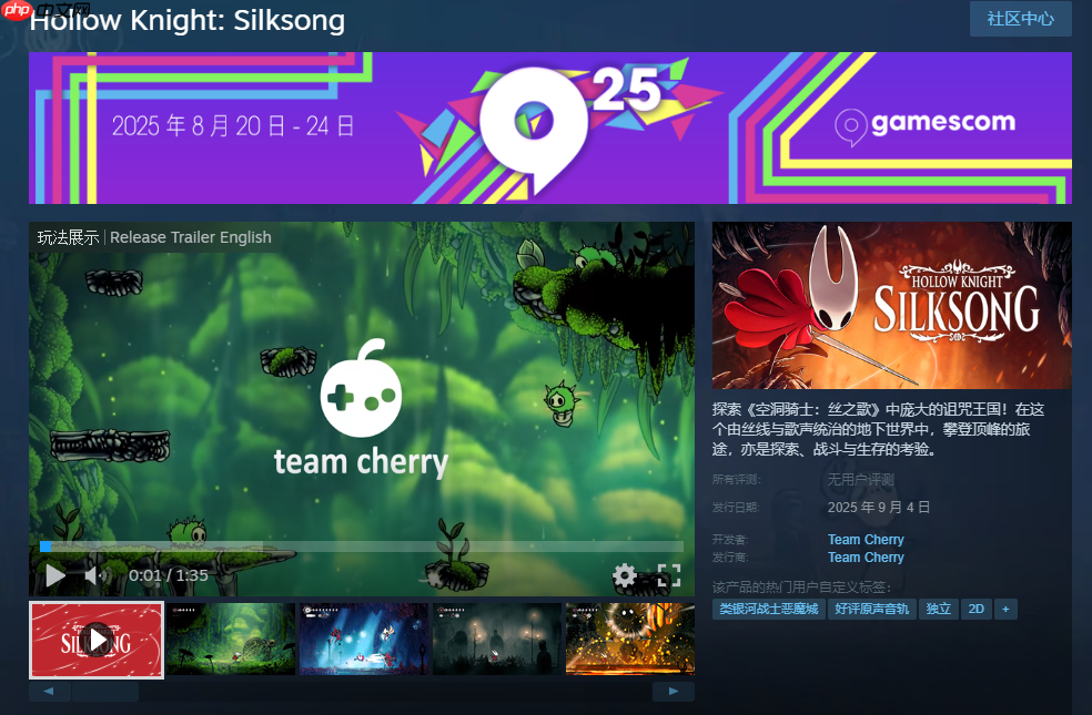 《空洞骑士：丝之歌》Steam页面更新！新增中文介绍