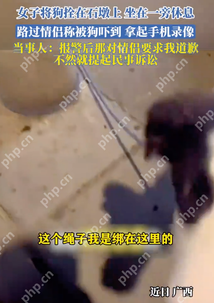 女子将狗拴在石墩上，坐在一旁休息,路过情侣称被狗吓到要求道歉