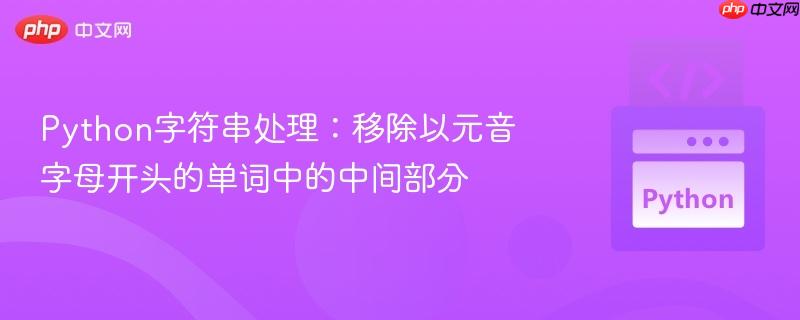 Python字符串处理：移除以元音字母开头的单词中的中间部分