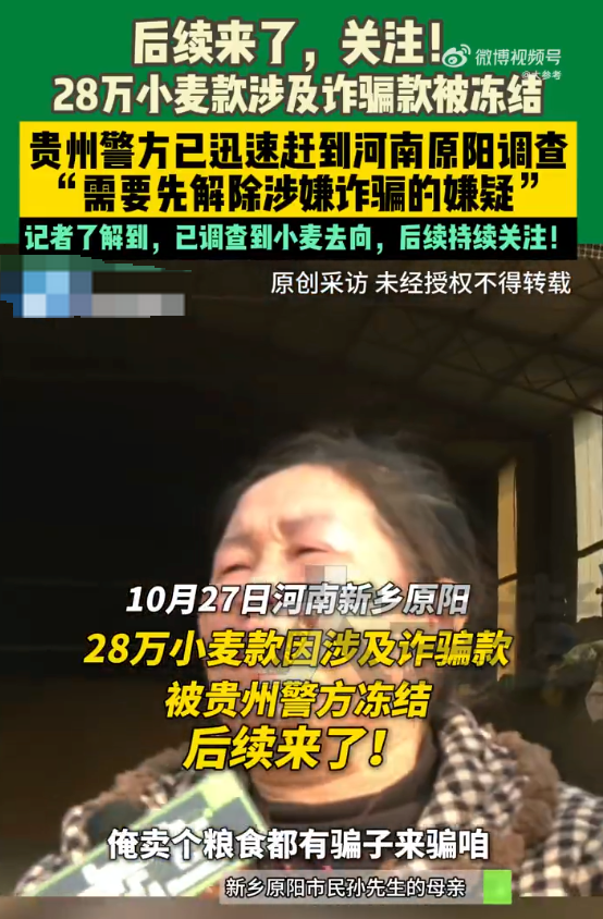 卖小麦收28万却被冻结母子痛哭 最新消息：警方已调查到小麦去向 - 创想鸟