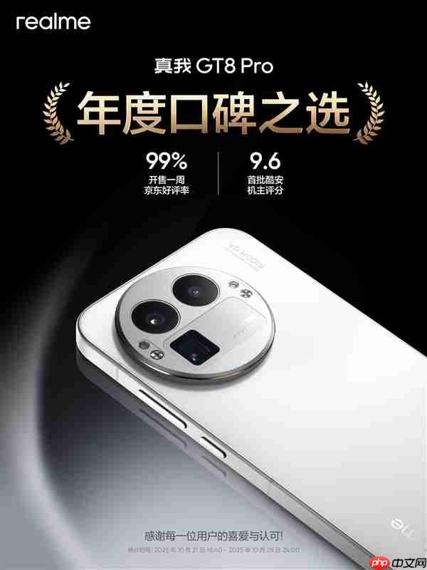 真我GT8 Pro成了：开售一周京东好评率99%