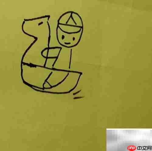 小男孩骑木马简笔画