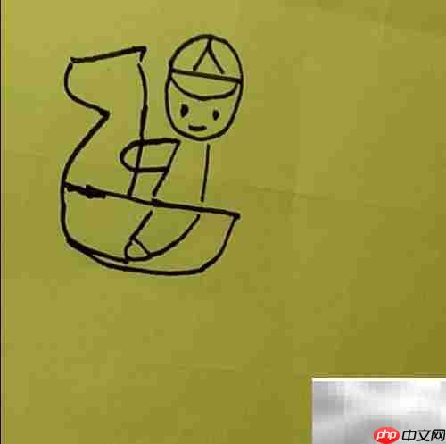 小男孩骑木马简笔画