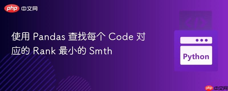 使用 Pandas 查找每个 Code 对应的 Rank 最小的 Smth