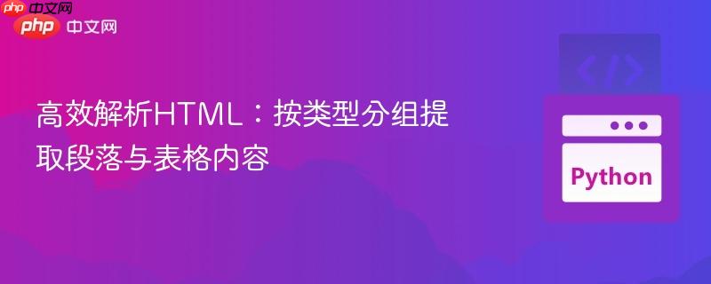 高效解析HTML：按类型分组提取段落与表格内容