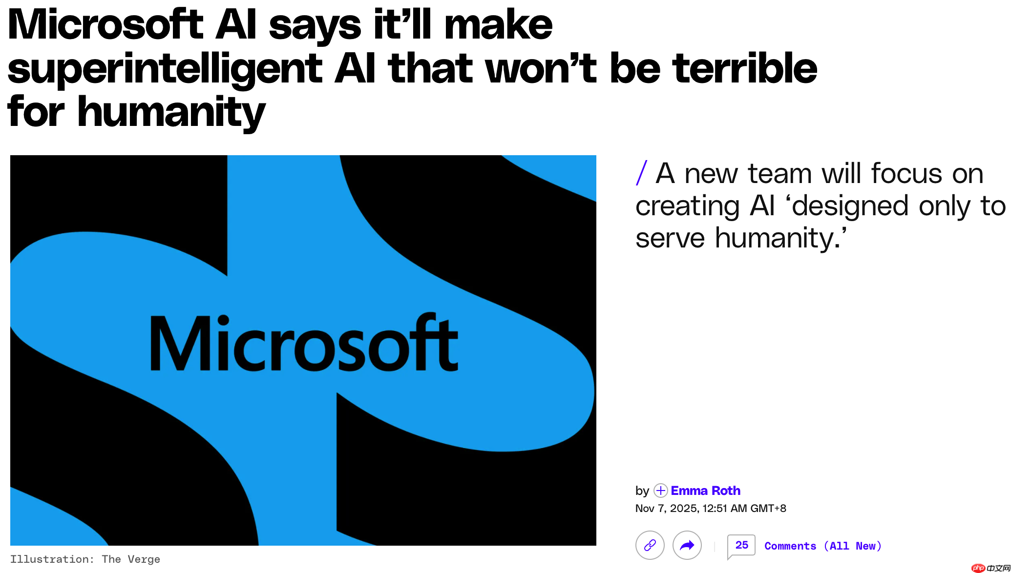 微软 AI 部门成立超级智能团队，确保先进 AI 始终处于人类控制之下