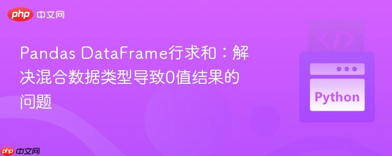 Pandas DataFrame行求和：解决混合数据类型导致0值结果的问题