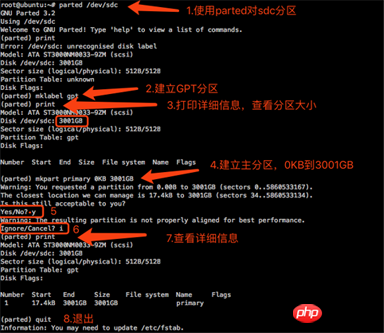 linux之Ubuntu挂载3T硬盘或大于2T磁盘
