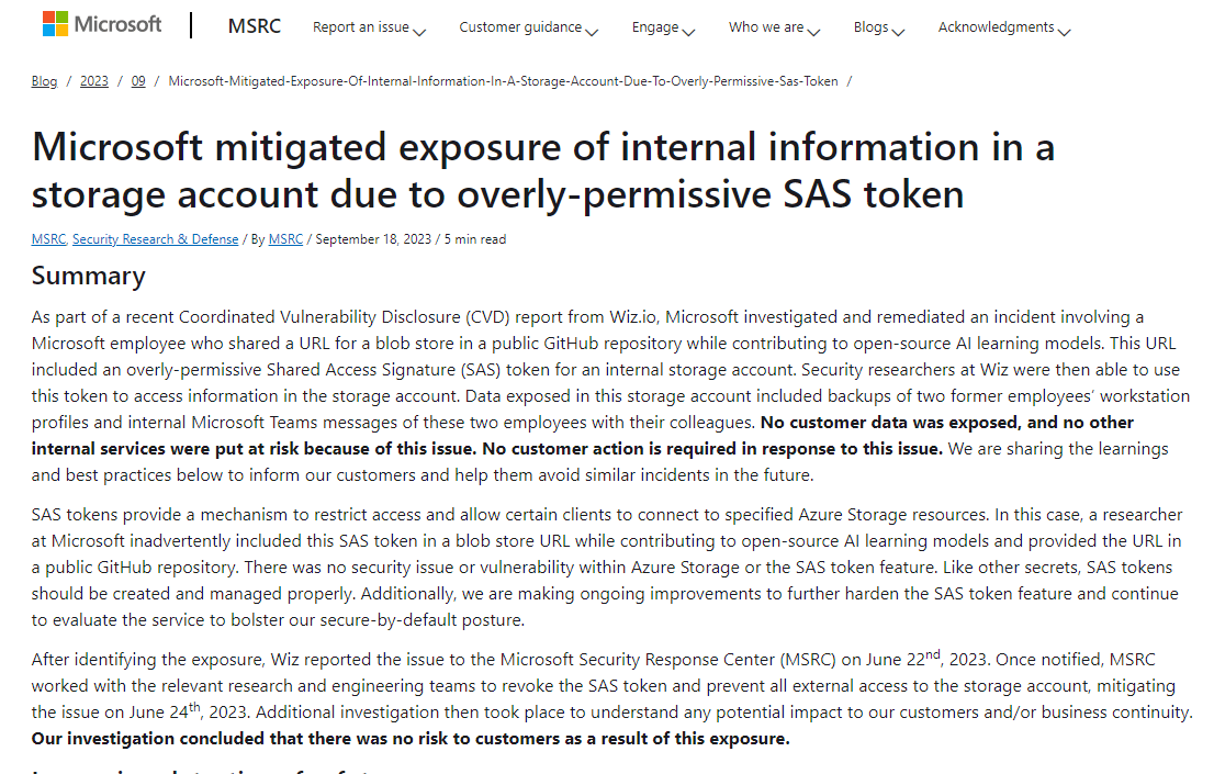 大量数据泄露！微软AI团队意外泄露3万多条内部信息