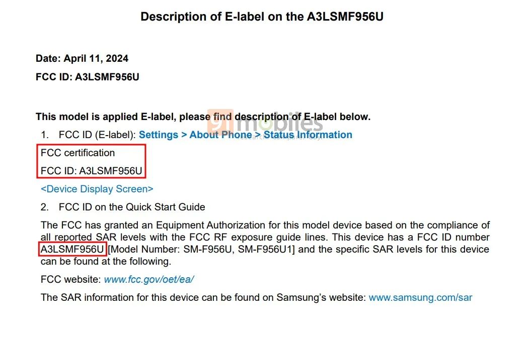 三星 Galaxy Z Fold6 手机通过 FCC 认证：支持 5G、Wi-Fi 5.8GHz、UWB