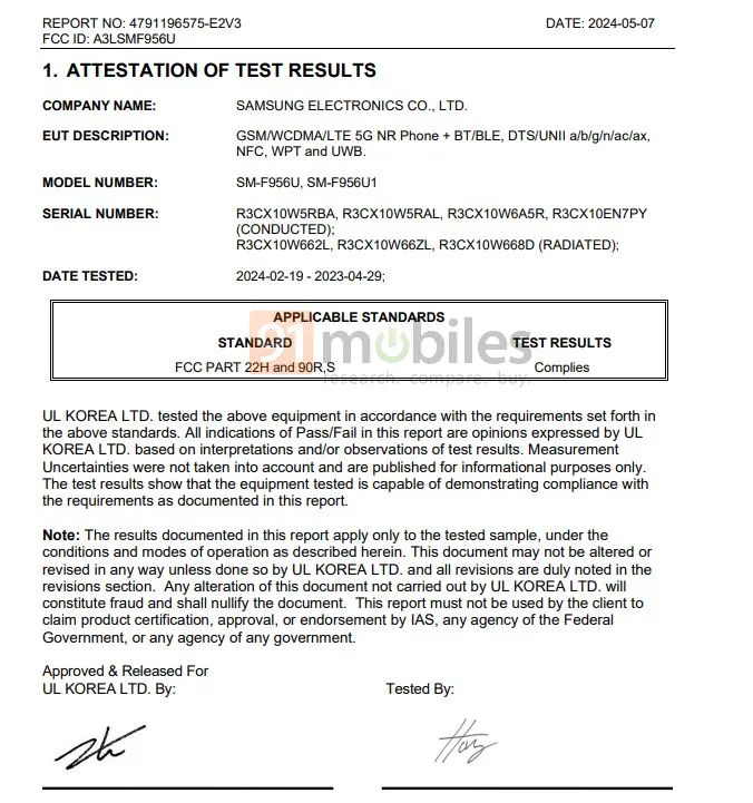 三星 Galaxy Z Fold6 手机通过 FCC 认证：支持 5G、Wi-Fi 5.8GHz、UWB