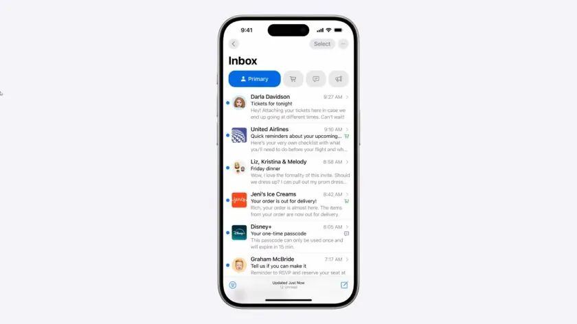苹果 iOS 18 邮件应用青出于蓝：比 Gmail 更懂你，帮你排序、过滤邮件内容