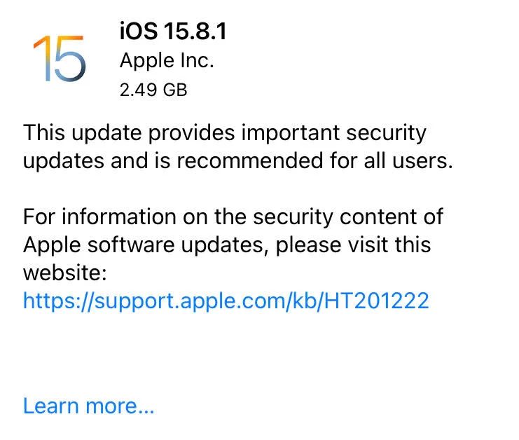 苹果 iOS 15.8.1 正式版发布