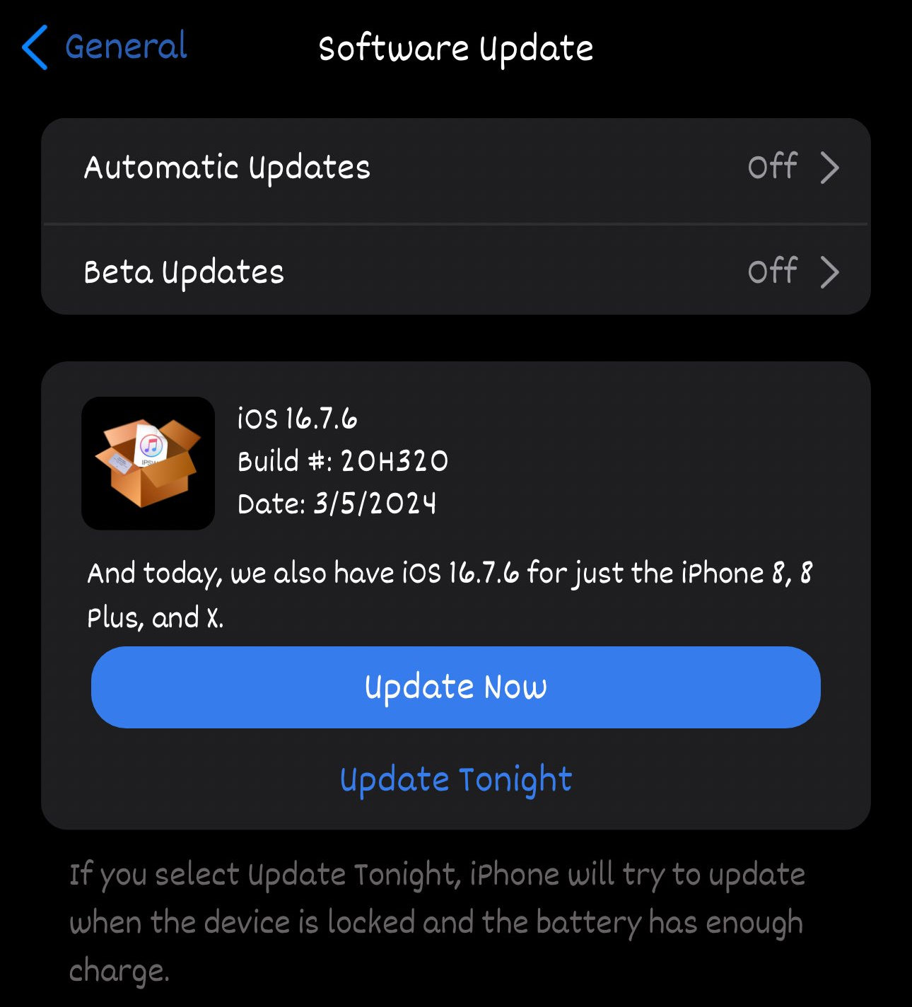 苹果向 iPhone 8 / Plus 以及 iPhone X 推送 iOS 16.7.6 正式版