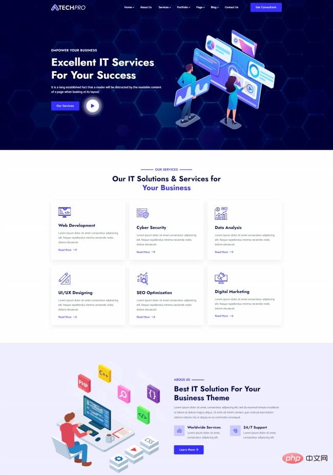 蓝色科技风格IT服务公司网站模板