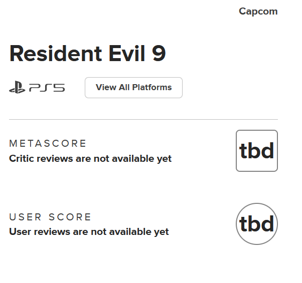 《生化危机9》页面出现在评分站与媒体网站上