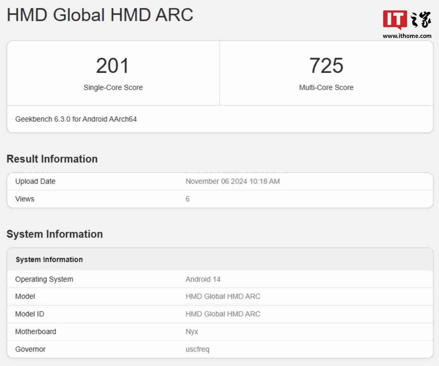 HMD Arc 手机现身 Geekbench 跑分库：展锐 SC9863A1 + 4GB RAM