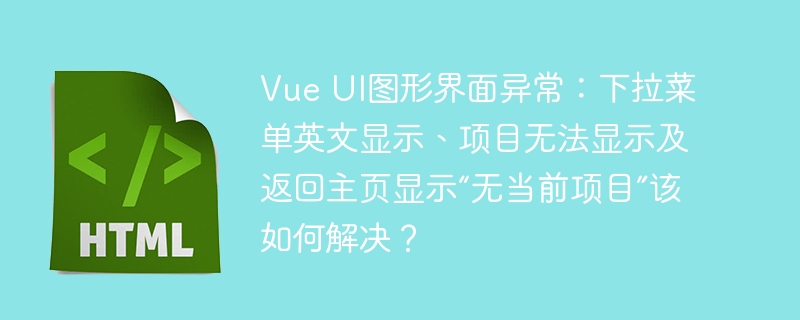 Vue UI图形界面异常：下拉菜单英文显示、项目无法显示及返回主页显示“无当前项目”该如何解决？