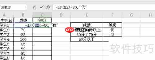 Excel根据学生成绩自动填充等级