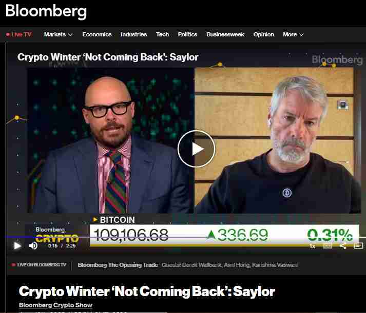 Michael Saylor 比特币价格预测：比特币不会跌到零，它会涨到100万美元！