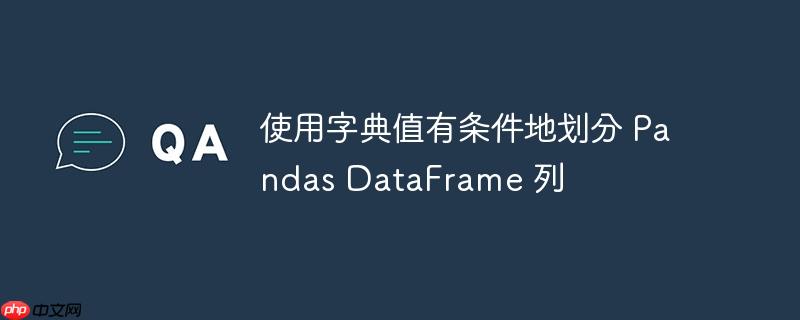 使用字典值有条件地划分 Pandas DataFrame 列