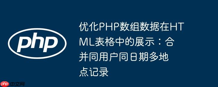 优化PHP数组数据在HTML表格中的展示：合并同用户同日期多地点记录