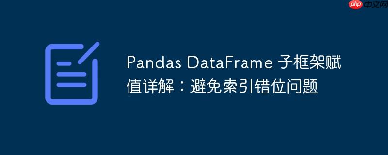 Pandas DataFrame 子框架赋值详解：避免索引错位问题