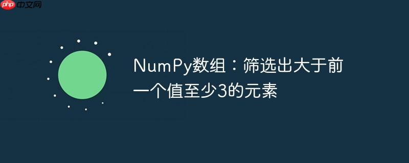 numpy数组：筛选出大于前一个值至少3的元素
