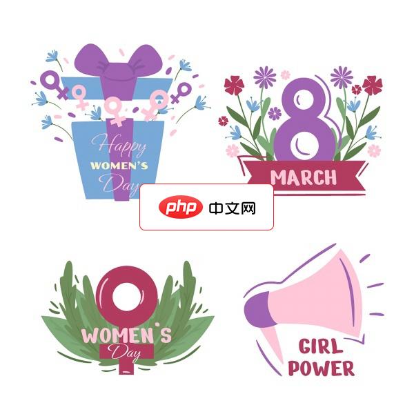 手绘三八女王节标签矢量模板