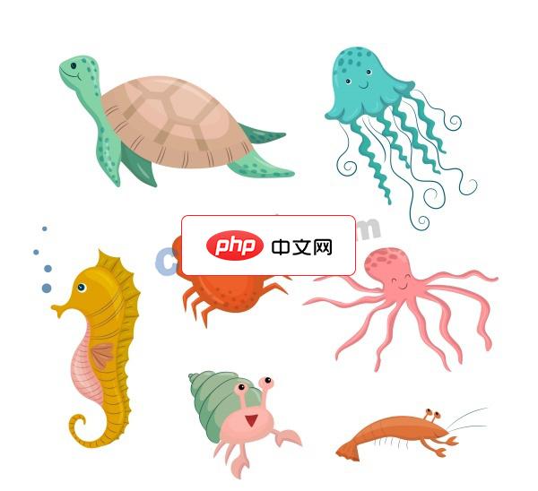 卡通风格海洋生物插画集矢量