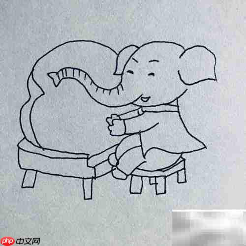 小象弹钢琴简笔画教程