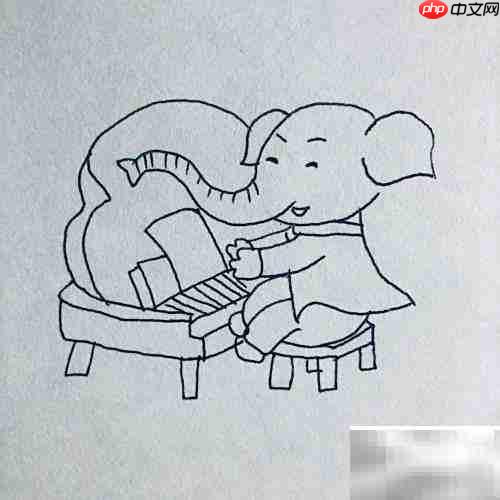 小象弹钢琴简笔画教程