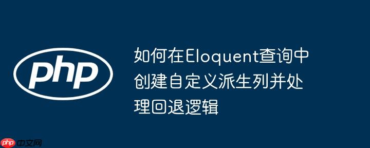 如何在Eloquent查询中创建自定义派生列并处理回退逻辑