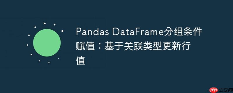 Pandas DataFrame分组条件赋值：基于关联类型更新行值
