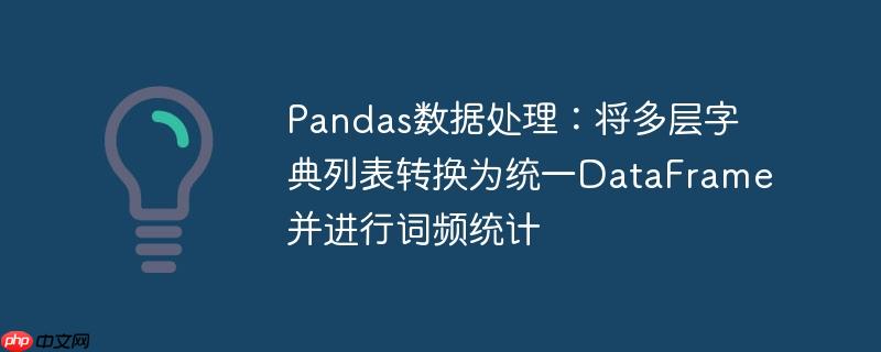 Pandas数据处理：将多层字典列表转换为统一DataFrame并进行词频统计