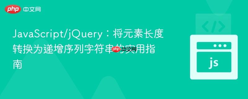 JavaScript/jQuery：将元素长度转换为递增序列字符串的实用指南