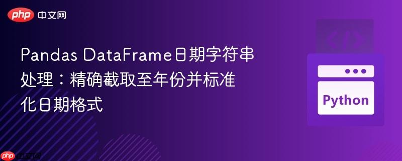 Pandas DataFrame日期字符串处理：精确截取至年份并标准化日期格式
