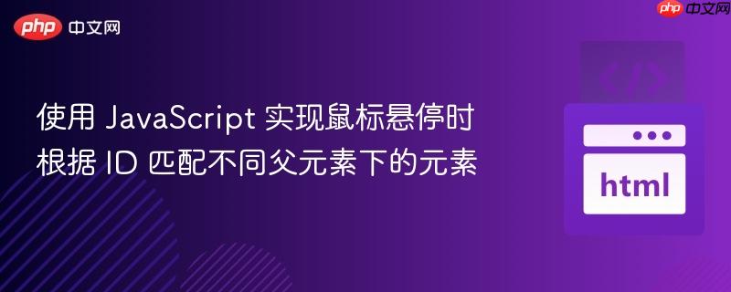 使用 JavaScript 实现鼠标悬停时根据 ID 匹配不同父元素下的元素