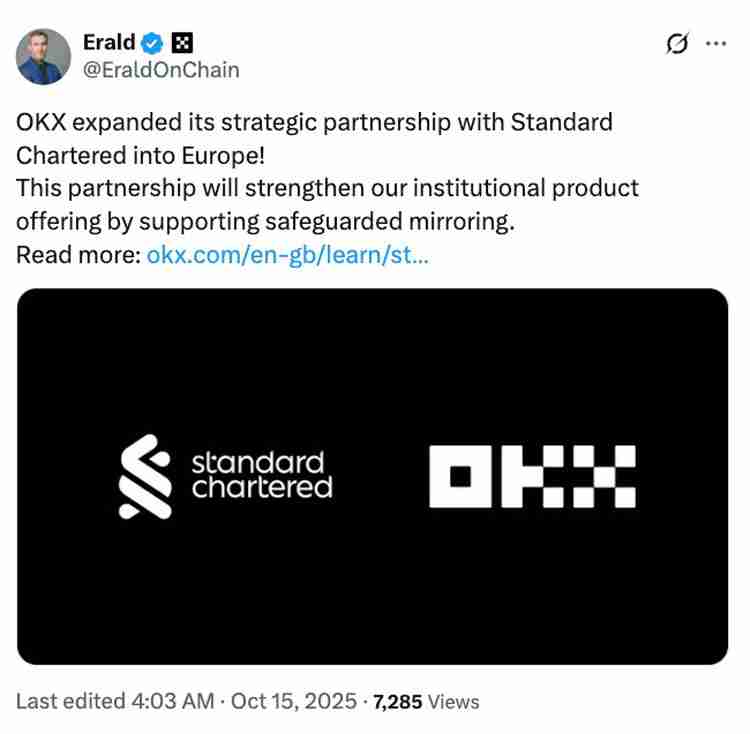 拥有170年历史的银行现在为欧易（OKX）欧洲机构客户托管加密货币