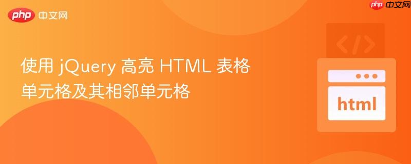 使用 jQuery 高亮 HTML 表格单元格及其相邻单元格