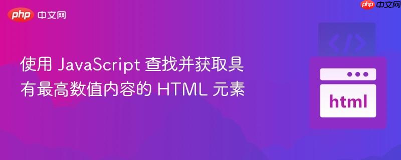 使用 JavaScript 查找并获取具有最高数值内容的 HTML 元素