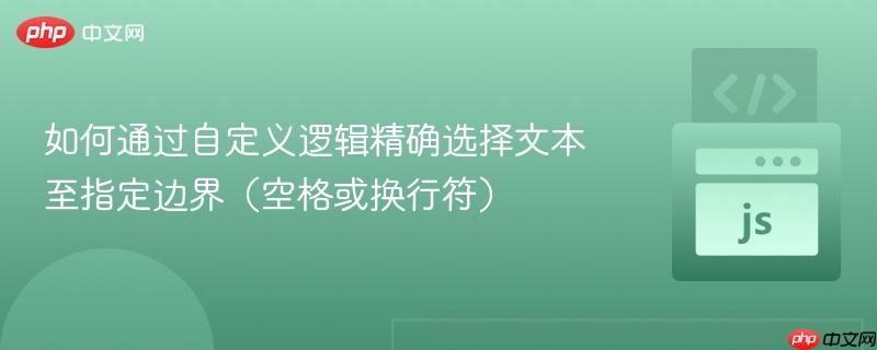 如何通过自定义逻辑精确选择文本至指定边界（空格或换行符）