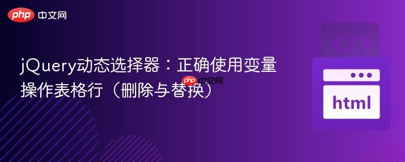 jQuery动态选择器：正确使用变量操作表格行（删除与替换）