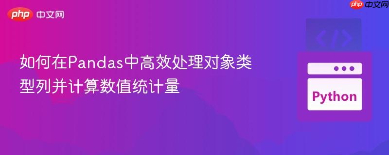 如何在Pandas中高效处理对象类型列并计算数值统计量