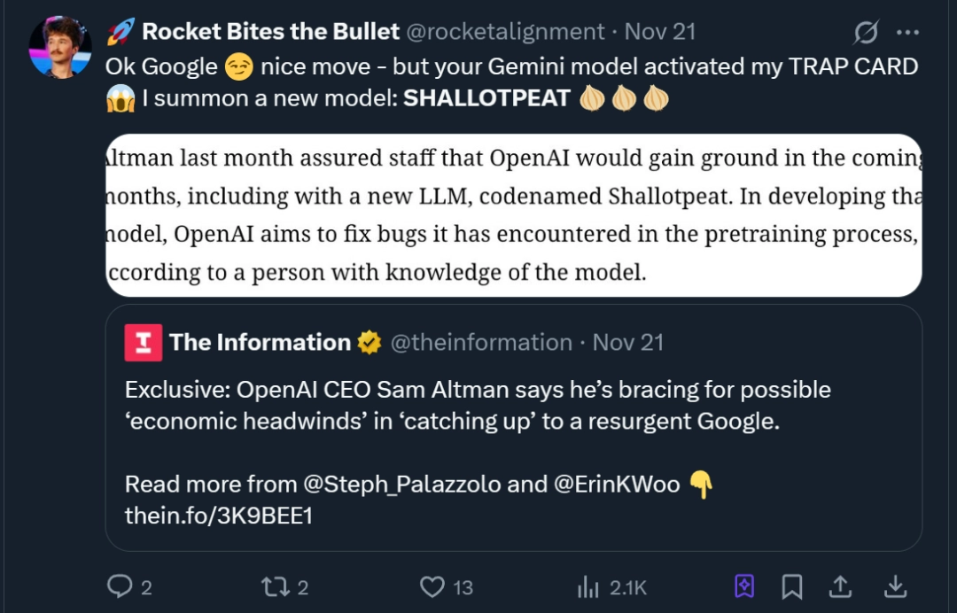 奥尔特曼即将推出新模型“Shallotpeat”，承认谷歌威胁到 OpenAI - 创想鸟