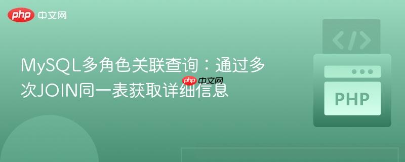 MySQL多角色关联查询：通过多次JOIN同一表获取详细信息