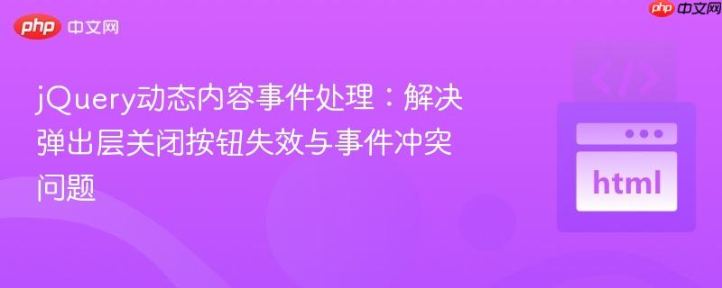 jQuery动态内容事件处理：解决弹出层关闭按钮失效与事件冲突问题